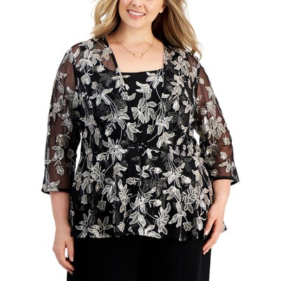 Alex Evenings Womens Black Sequined Cami Tank Shell Top Plus 2X BHFO 7142
