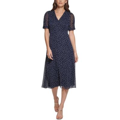 

Женское темно-синее дневное платье миди DKNY в горошек Petites  BHFO 6432, Midnight