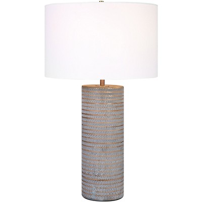 Uttermost 29994 Monolith Table Lamp Frosted Pewter Gray and Antique Brass