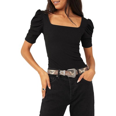 

Женский укороченный топ Free People Night Lily черного цвета в рубчик с квадратным вырезом  BHFO 4953, Черный