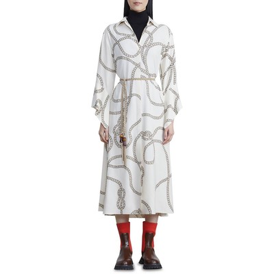 

Lafayette 148 New York Женское платье-рубашка цвета слоновой кости с рукавами-колокольчиками  BHFO 8508, Ivory multi