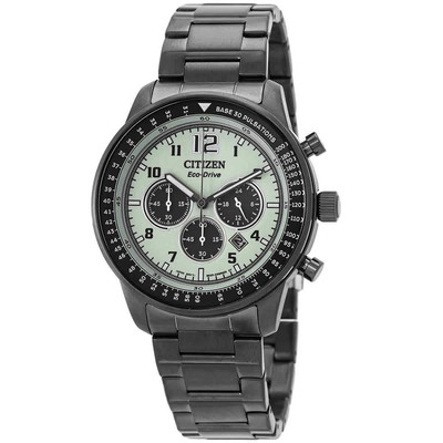 Pre-owned Citizen Chronograph Eco-drive Green Dial Men's Watch Ca4507-84x