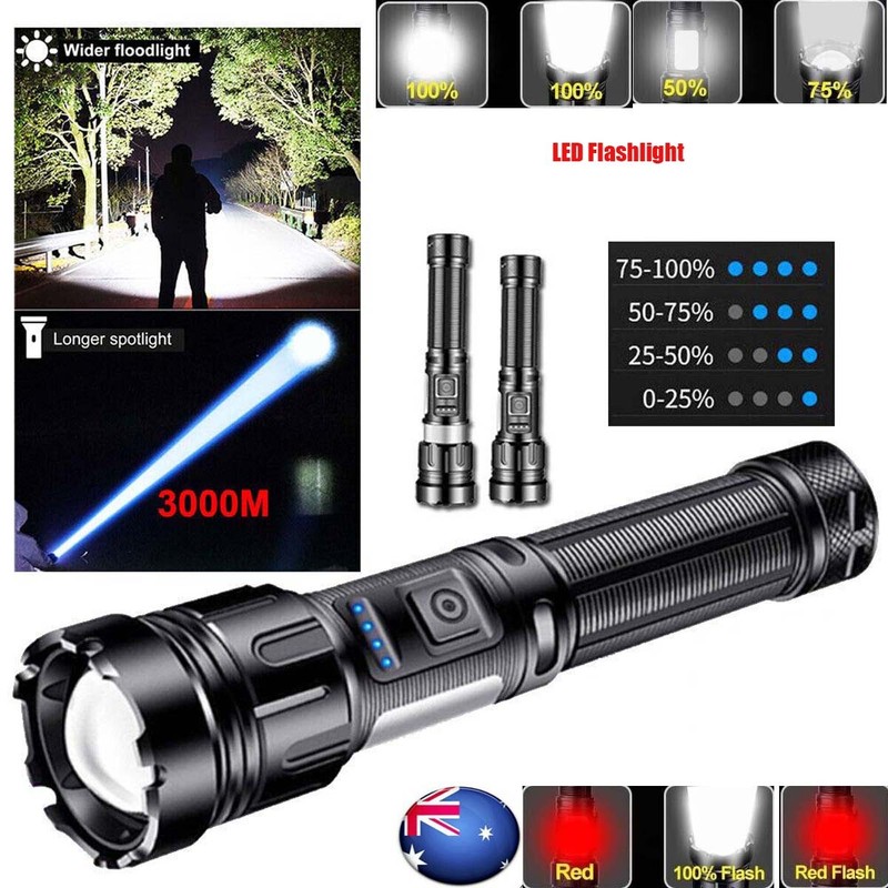 1500000 Lumen Super Bright Flashlight Zoom Rechargeable Torch Lamp Hunting Light