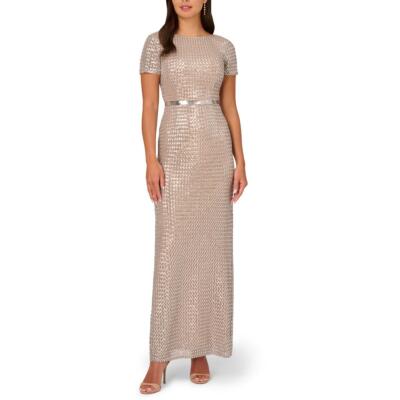 Adrianna Papell Womens Column Sequined Formal Evening Dress Gown BHFO 5983