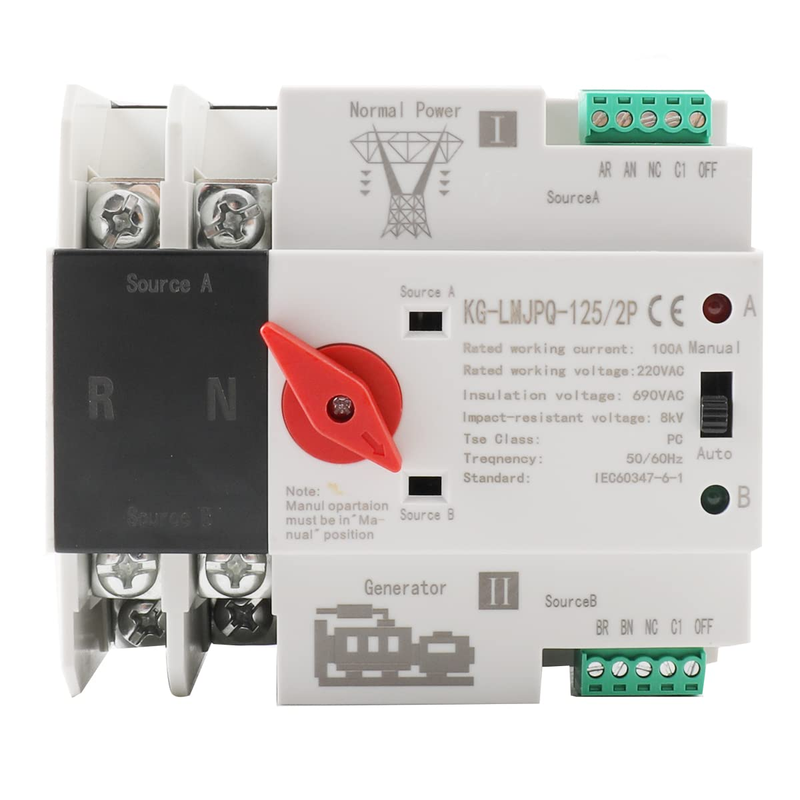 2P 100A Dual Power Automatic Transfer Switch 220V Generator Changeover Switch To