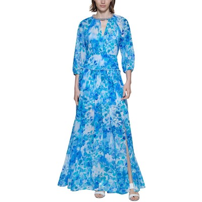 

Женское синее шифоновое свадебное платье макси с цветочным принтом Calvin Klein  BHFO 7604, Capri multi