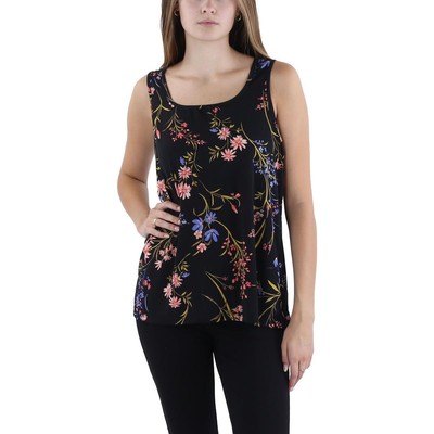 Sam & Jess Womens Black Tank Sleeveless Floral Print Shell Top L BHFO 7994