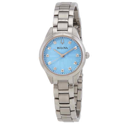 Женские часы Bulova Sutton с кварцевым бриллиантовым синим циферблатом 96P250