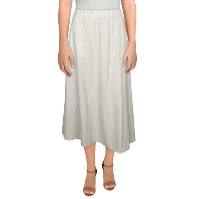 Eileen Fisher Женская ч/б юбка миди в полоску с присборкой на булавках L BHFO 4566