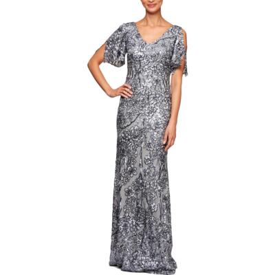 

Женское серебряное вечернее платье Alex Evenings с пайетками Petites  BHFO 1868, Серебряный
