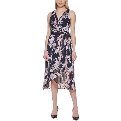

Tommy Hilfiger Женское темно-синее шифоновое дневное платье миди без рукавов  BHFO 9241, Sky captain/rose