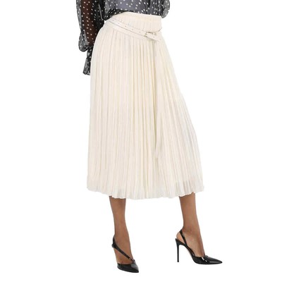 Pre-owned Chloé Chloe Ladies Eden Pleated Mid-length Skirt In White