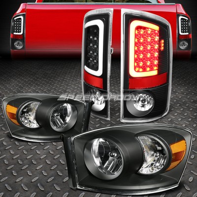 ЧЕРНЫЙ КОРПУС, ЯНТАРНАЯ ФАРА + ПРОЗРАЧНАЯ СВЕТОДИОДНАЯ ПАНЕЛЬ, ЗАДНИЙ СТОП-СИГНАЛ ДЛЯ 07-09 DODGE RAM