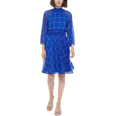 Женское синее расклешенное платье Calvin Klein с металлическим принтом, 12Р BHFO 6340