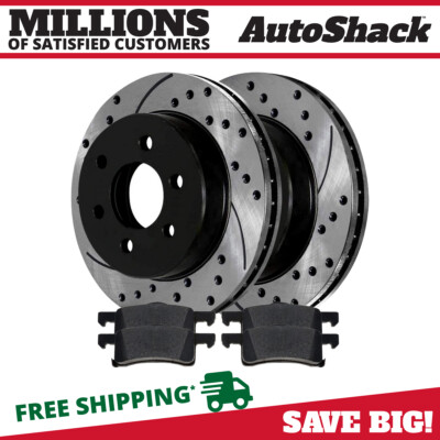 Rear Drilled Slotted Brake Rotors Black & Pads for 2003-2006 Lincoln Navigator