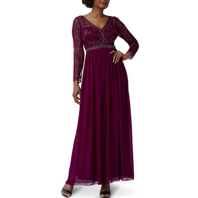 Женское фиолетовое сетчатое вечернее платье Adrianna Papell, расшитое бисером, 12 BHFO 2845