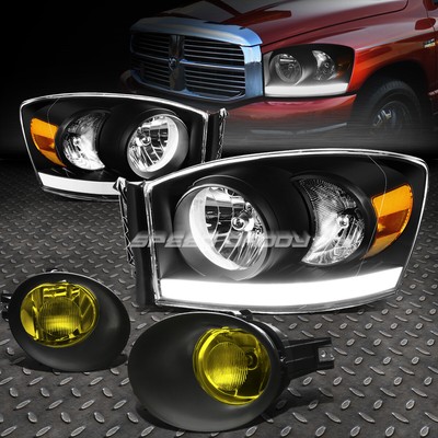 ЧЕРНАЯ ФАРА В КОРПУСЕ + ЯНТАРНЫЙ УГОЛОК + СВЕТОДИОДНАЯ ФАРА DRL + ЯНТАРНАЯ ПРОТИВОТУМАННАЯ ФАРА ДЛЯ 06-08 RAM DH/D1