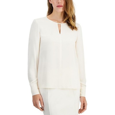 Женская белая повседневная блузка с длинными рукавами и вырезом Anne Klein XL BHFO 0471