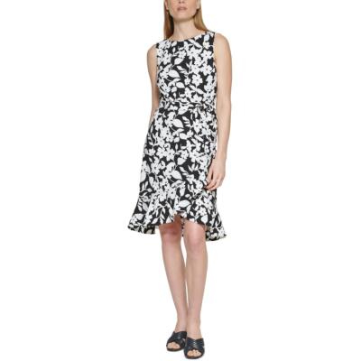 

Calvin Klein Женское рабочее платье миди с поясом и оборками Petites BHFO 2261, Cream/black