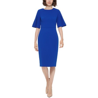 Женское синее офисное платье-футляр Calvin Klein с круглым вырезом до колен, 6 BHFO 3447