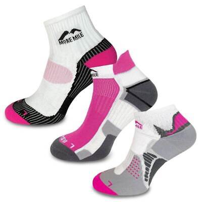 More Mile Womens 3 Pack Running Socks Pink Mixed Styles Cushioned Padded Sports