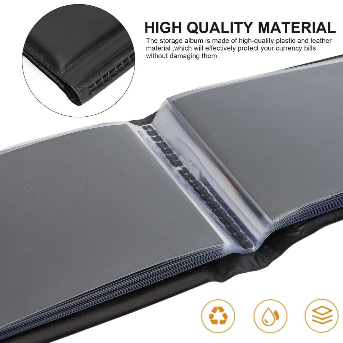 60 Pcs Paper Money Currency Banknote Collection Album Pocket Book Storage Black