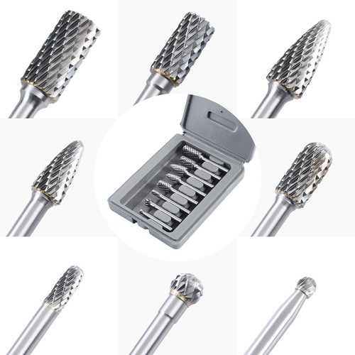 8x Double Cut Tungsten Carbide Burrs Rotary Burr Set 1/4" Shank Die Grinder Bit