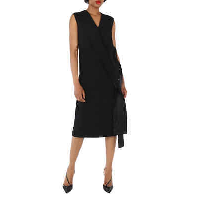 Pre-owned Burberry Ladies Black Sash-detail Midi Dress