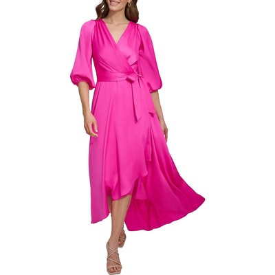 Женское розовое прозрачное длинное вечернее платье с запахом DKNY 10 BHFO 9546