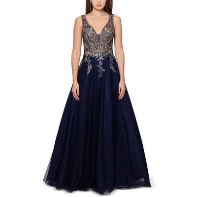 

Xscape Женское темно-синее вечернее платье макси с украшением  BHFO 1487, Navy/gold