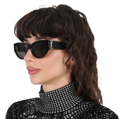 Pre-owned Saint Laurent Grey Cat Eye Ladies Sunglasses Sl M94 001 53 Sl M94 001 53 In Gray