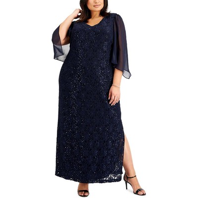 

Женское кружевное вечернее платье макси синего цвета Connected Apparel Plus  BHFO 0890, Navy