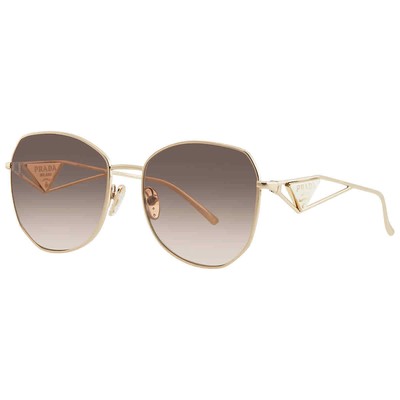 Pre-owned Prada Light Brown Gradient Light Gray Irregular Ladies Sunglasses Pr 57ys Zvn3d0