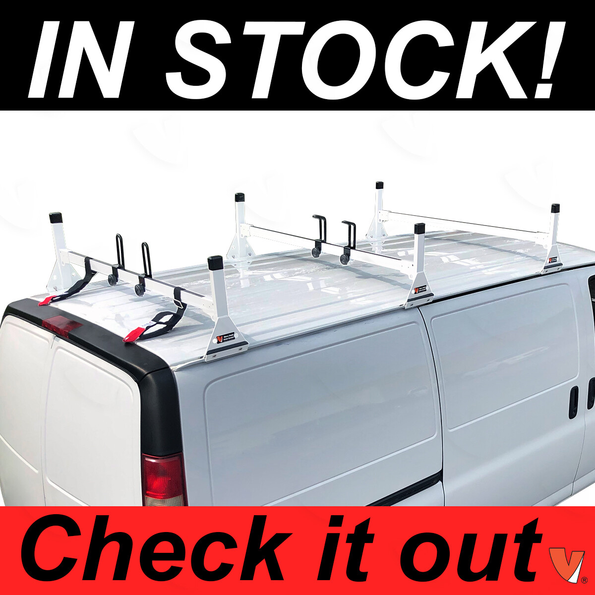 S Steel White Rack Fits Chevy Express Fullsize Van 3 Bar 1996-on