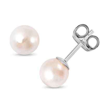 925 Sterling Silver Rhodium Plated Natural Akoya Pearl Stud Solitaire Earrings