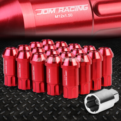 АЛЮМИНИЕВЫЙ КОРПУС JDM С ОТКРЫТЫМ КОНЦОМ КРАСНОГО ЦВЕТА, 20 ГАЕК / КОМПЛЕКТ + КЛЮЧ ОТ ЗАМКА M12X1,5, ДИАМЕТР 25 ММ / ВЫСОТА 50 ММ