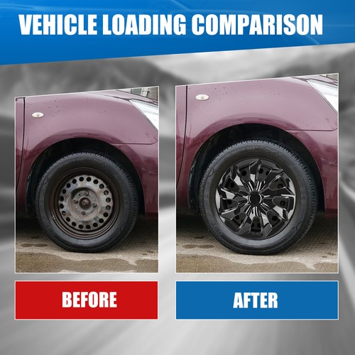 4*16" Black Lacquer Snap On Wheel Hub Caps Trim Rings fit R16 Tire & Steel Wheel