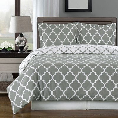 Full  Queen Size Meridian Gray and White 3 pc Duvet Cover Contemporary Print  Full  Queen Size Meridian Gray and White 3 pc Duvet Cover Contemporary Print