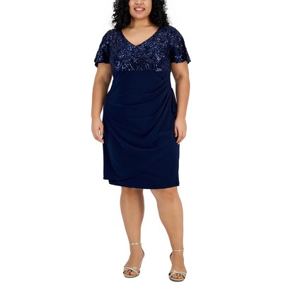Женское темно-синее платье для коктейлей и вечеринок с блестками Alex Evenings Plus 18W BHFO 4354