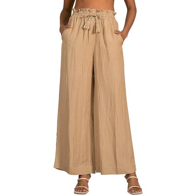 Женские льняные брюки Elan с высокой посадкой и широкими штанинами с кисточками BHFO 0962