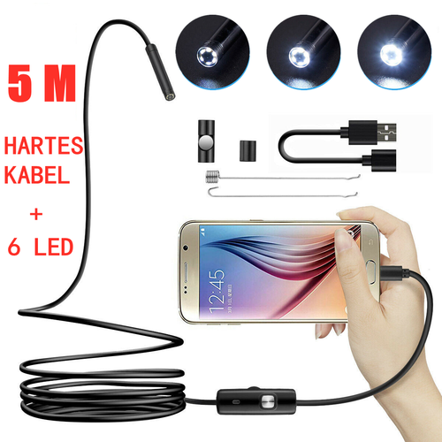 5 M Endoskop Kamera Hartes Kabel 5,5mm HD 6 LED Inspektion für Handy Android PC