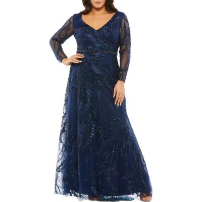 Mac Duggal Womens Embellished Formal Evening Dress Gown Plus BHFO 7589