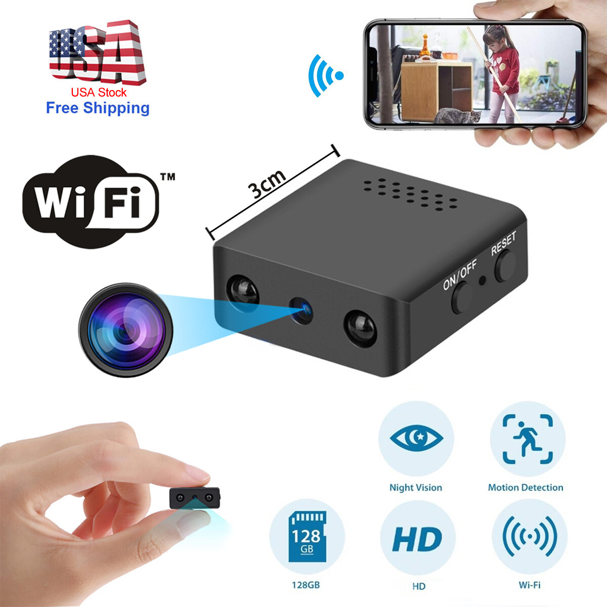 Tiny Hidden Camera 1080P HD Night Vision Wi-Fi Camcorder Home Security Nanny Cam