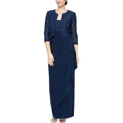 Alex Evenings Женское темно-синее кружевное вечернее платье из 2шт., нижнее платье 12P BHFO 7054