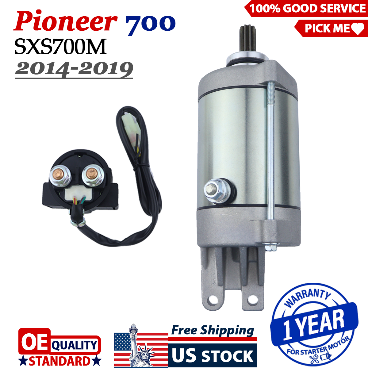 Starter Motor for Honda Pioneer 700 SXS700M 2014-2019 With Solenoid Relay