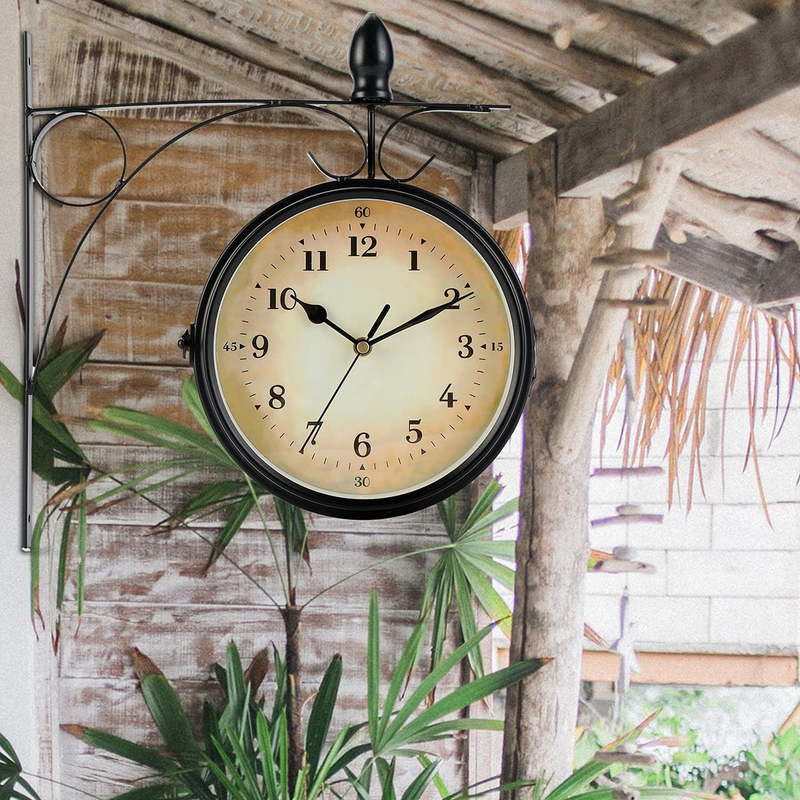 Outdoor Double Sided Clock 8Inch round Wall Hanging Double-Sided Station Clock D