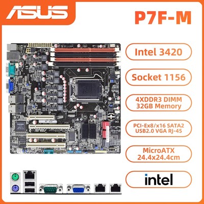 ASUS P7F-M Motherboard M-ATX Intel 3420 PCH LGA1156 DDR3 32GB SATA2 VGA PCI+I/O