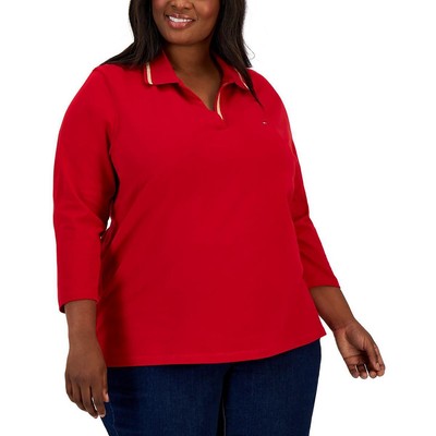 Tommy Hilfiger Womens Red Cotton Work Wear Office Polo Top Plus 1X BHFO 9860