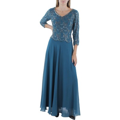 Женское вечернее платье JKara, расшитое синими блестками и бисером, 4 BHFO 3535