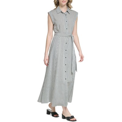 Женская макси-рубашка Calvin Klein в черно-белую полоску без рукавов 8 BHFO 2272